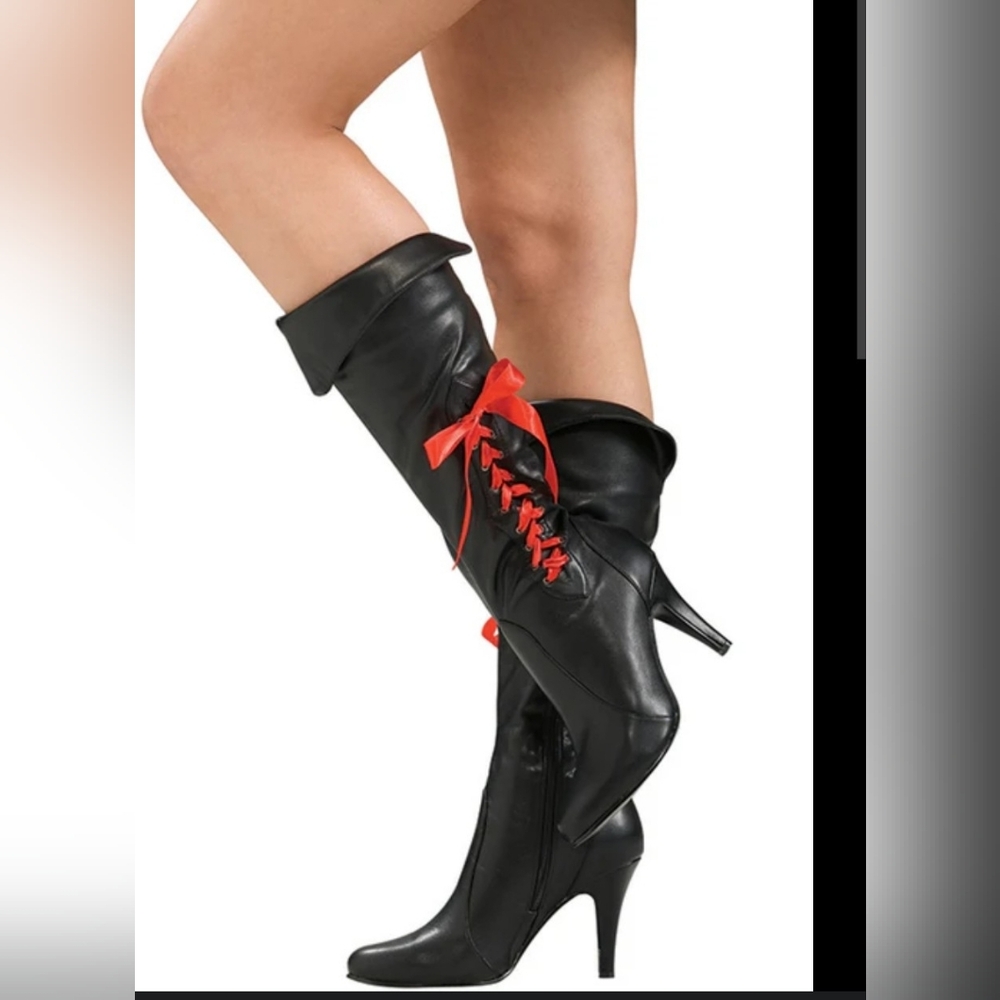 Ellie Black & Red Lace-Up Costume Heeled Boots Gasparilla Pirate Shoes 9
